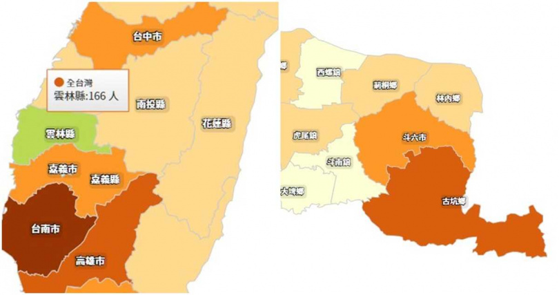 雲林縣登革熱166例，古坑佔144例。（圖／翻攝疾管署網站）