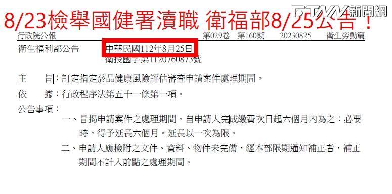 監院調查菸防法健康評估審查怠惰瀆職，國健署才趕緊公告延長審查期挨批。圖片來源：行政院官網