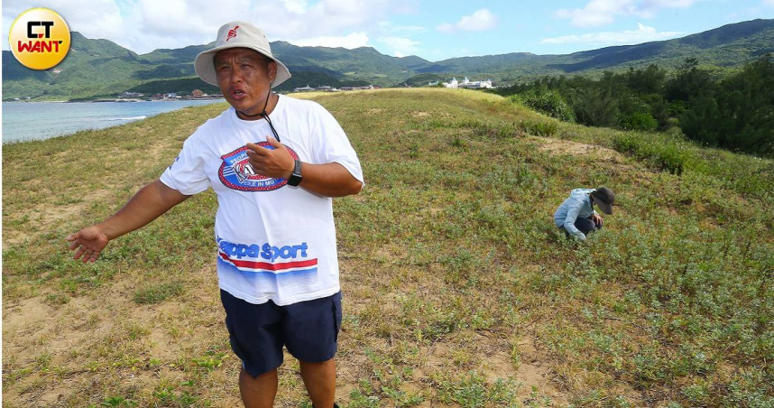 龍門沙灘多項植物因觀光客採摘而損失慘重，里長吳世揚呼籲大家「除了垃圾，什麼都別帶走。」（圖／黃鵬杰攝）