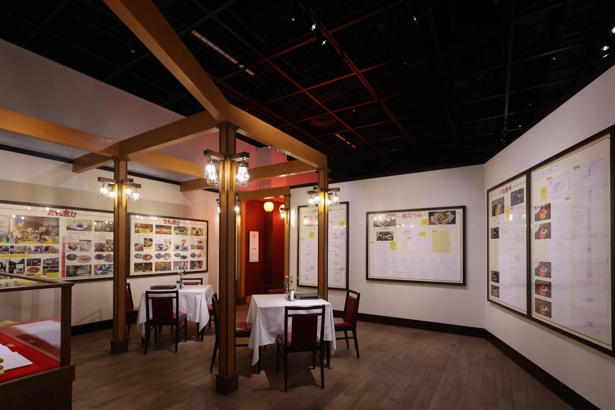 展覽中除有各吉卜力作品中食物、用餐場面的手繪稿外，還有設置與作品中相似的場景。（甲上娛樂提供）