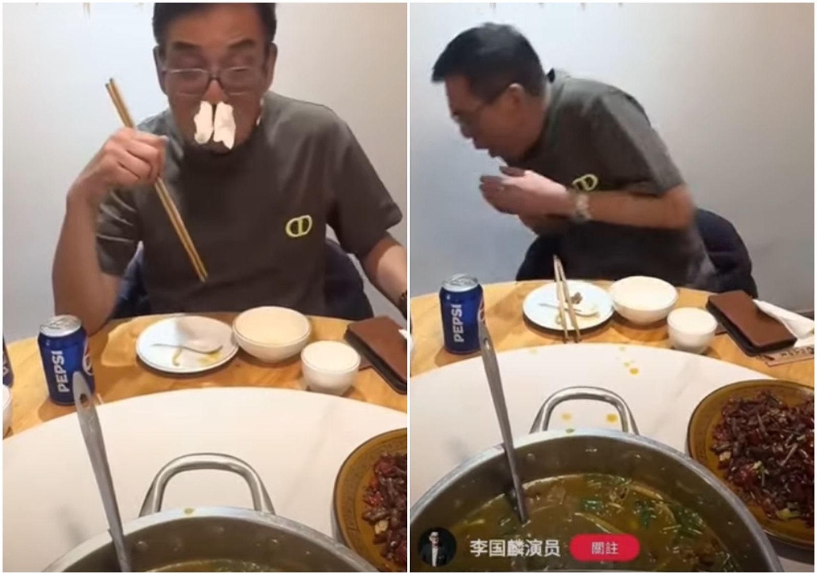 香港男星李國麟到中國發展，近日他挑戰吃「牛屎火鍋（牛癟火鍋）」，過程中還一度作嘔。（翻攝自網路）