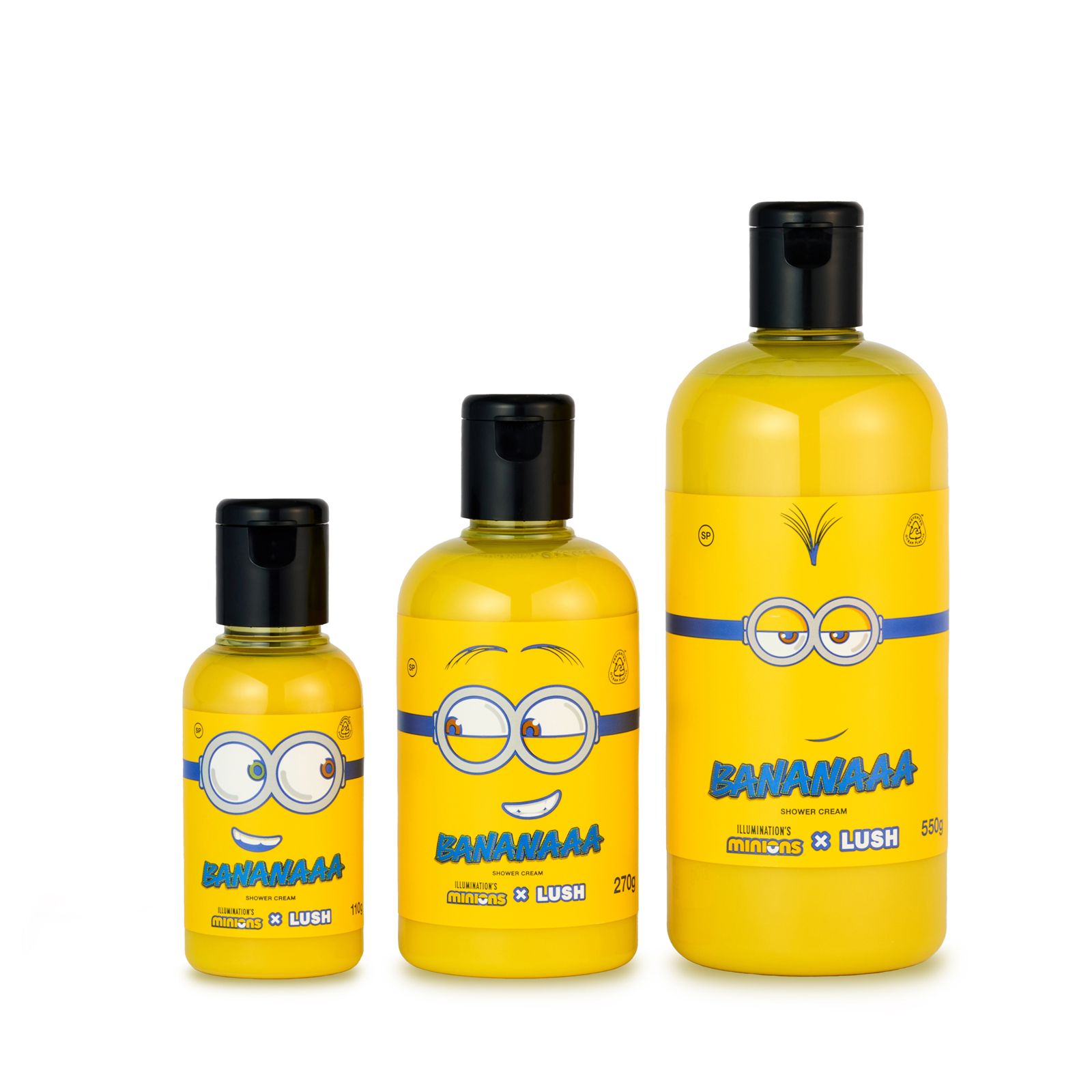 Minions x LUSH BANANAAA沐浴乳 NT$550╱100g、NT$1,100╱250g、NT$1,500╱500g（嵐舒提供）