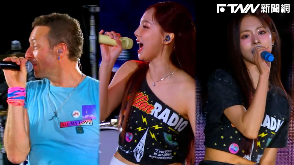 英國天團「酷玩樂團 Coldplay」在南韓首爾開唱，找來 TWICE 擔任驚喜嘉賓，氣氛超嗨。（圖／IG：Coldplay）