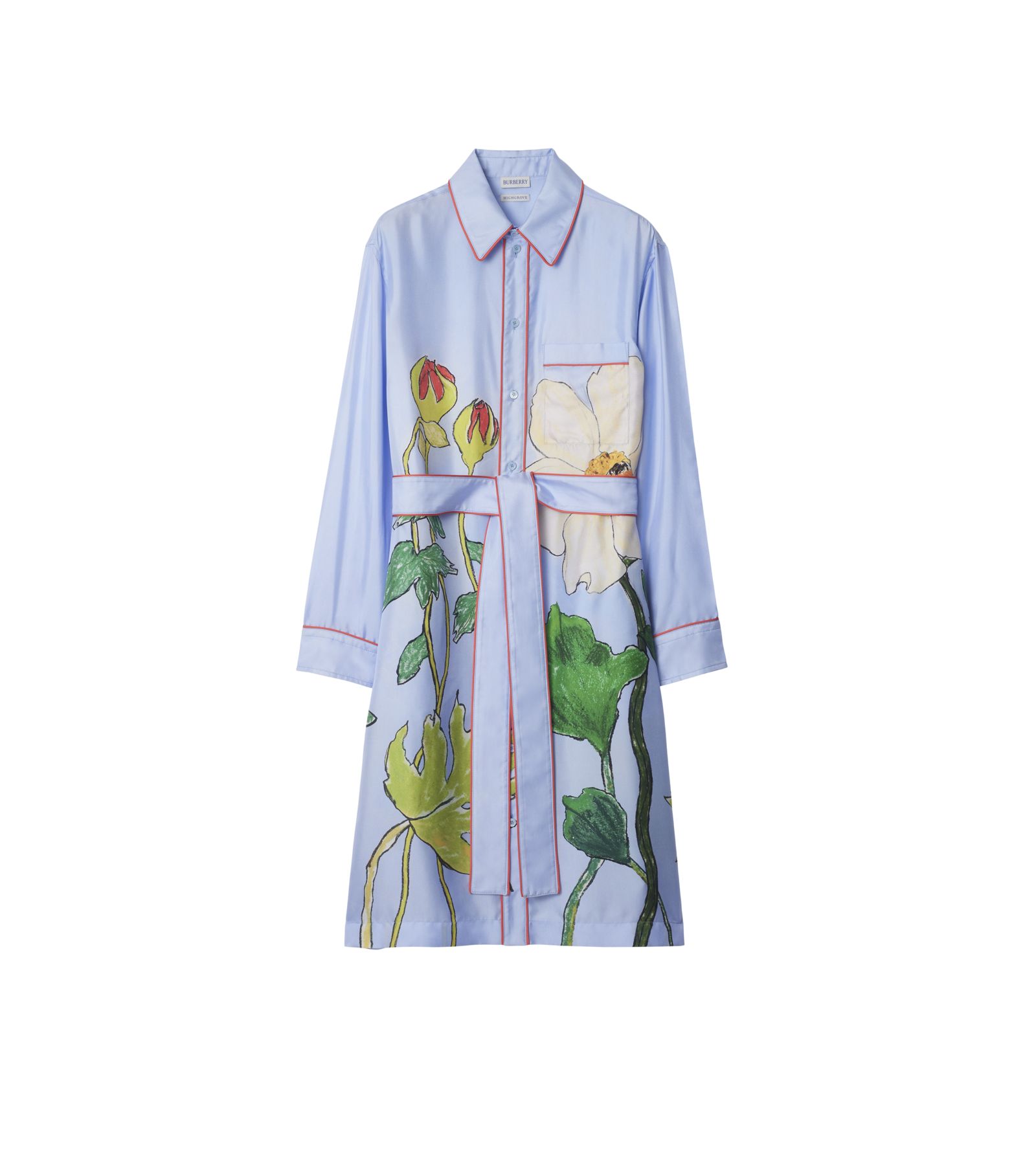 藍色格紋印花襯衫式洋裝。NT$79,000（BURBERRY提供）